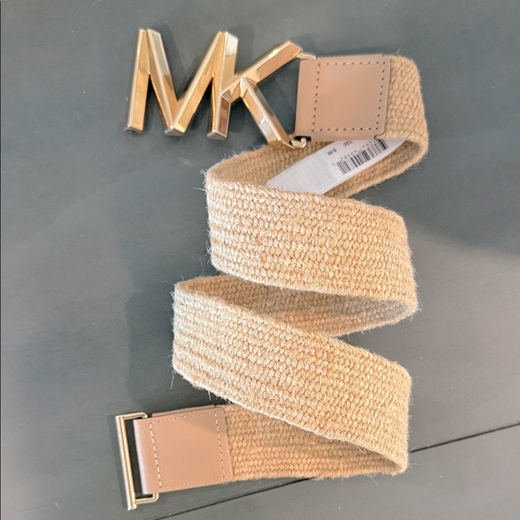 MICHAEL Michael Kors Accessories - NWT MICHAEL Michael Kors Gold Logo Buckle Stretch Straw Belt